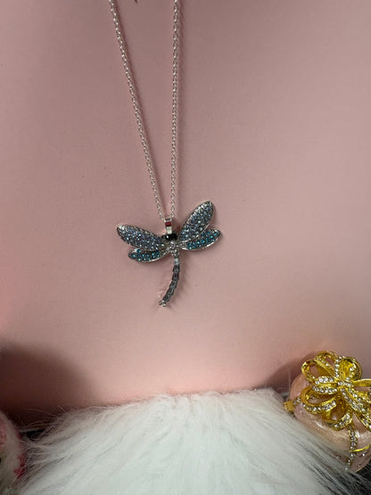 Sparkling Dragonfly Pendant Necklace on Silver Chain – 16"