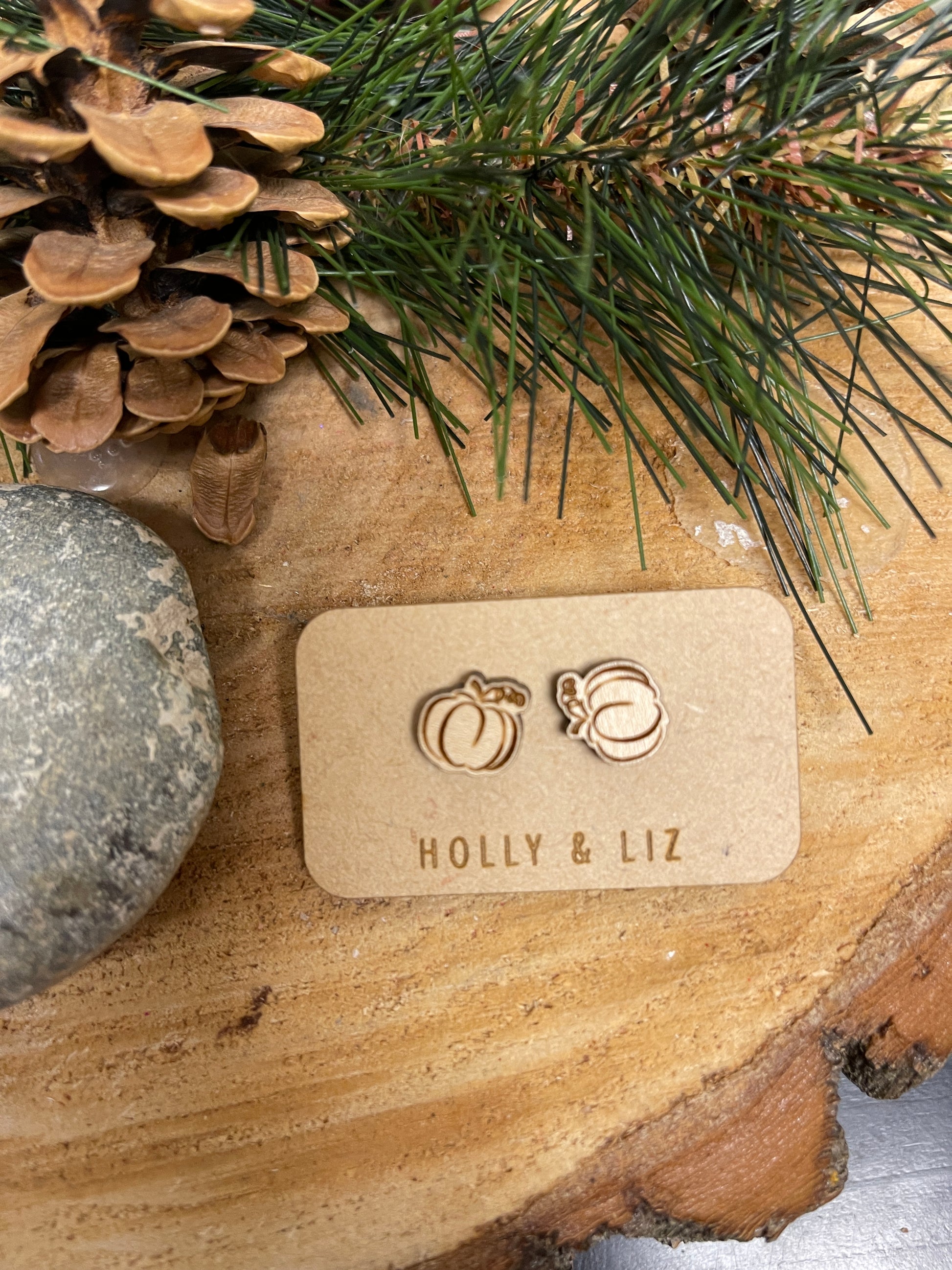 Wooden Pumpkin Stud EarringsPink tiful of LOVE