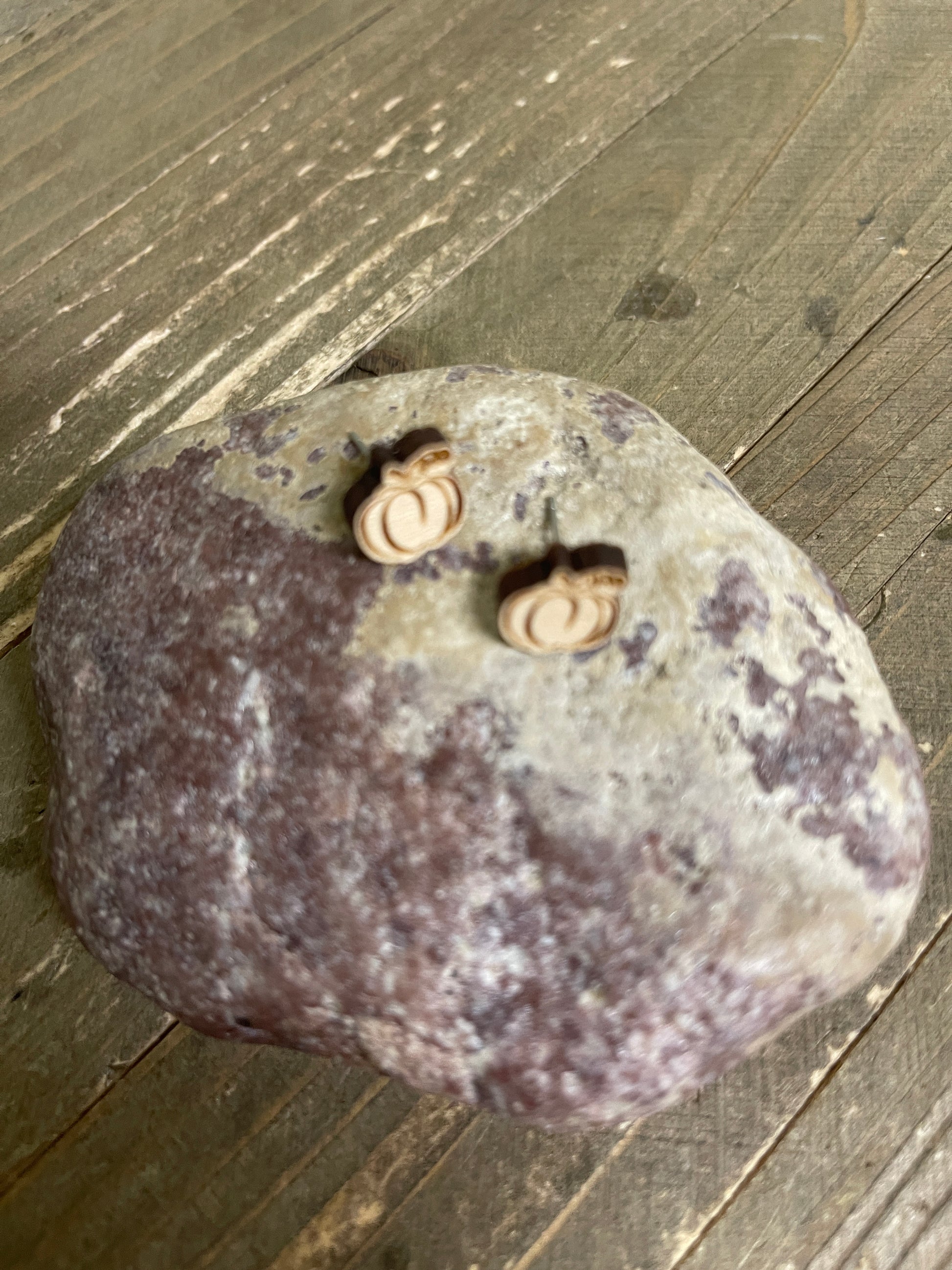 Wooden Pumpkin Stud EarringsPink tiful of LOVE