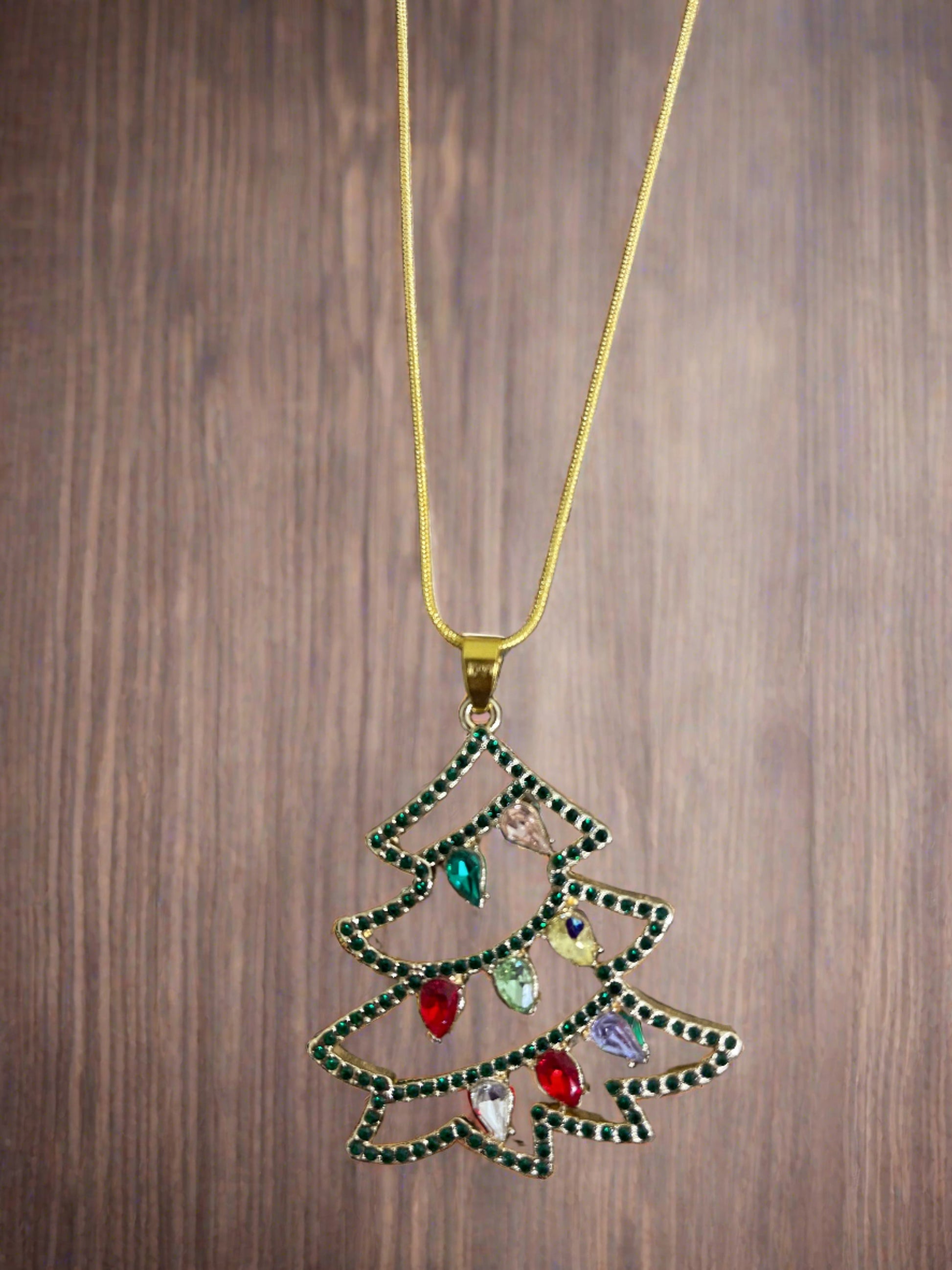 Christmas Bling-Tree Pendant on a Gold chain NecklacePink tiful of LOVE