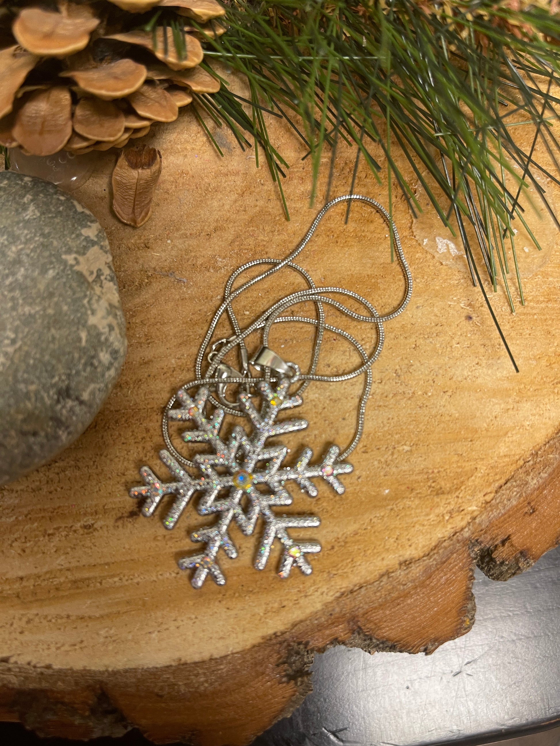 Glitter Snowflake Pendant on a Silver chain NecklacePink tiful of LOVE