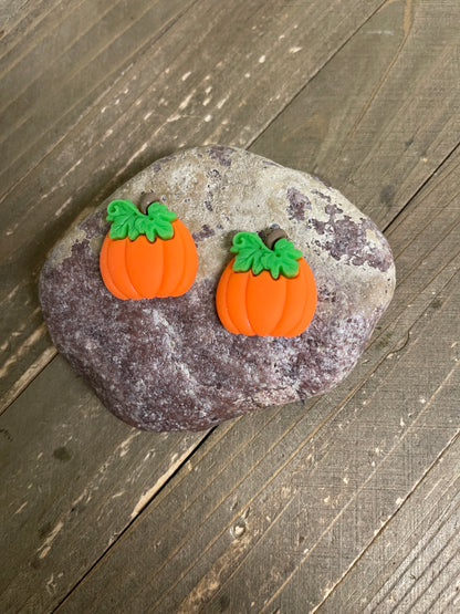 Bright Pumpkin with Vine Stud Earrings