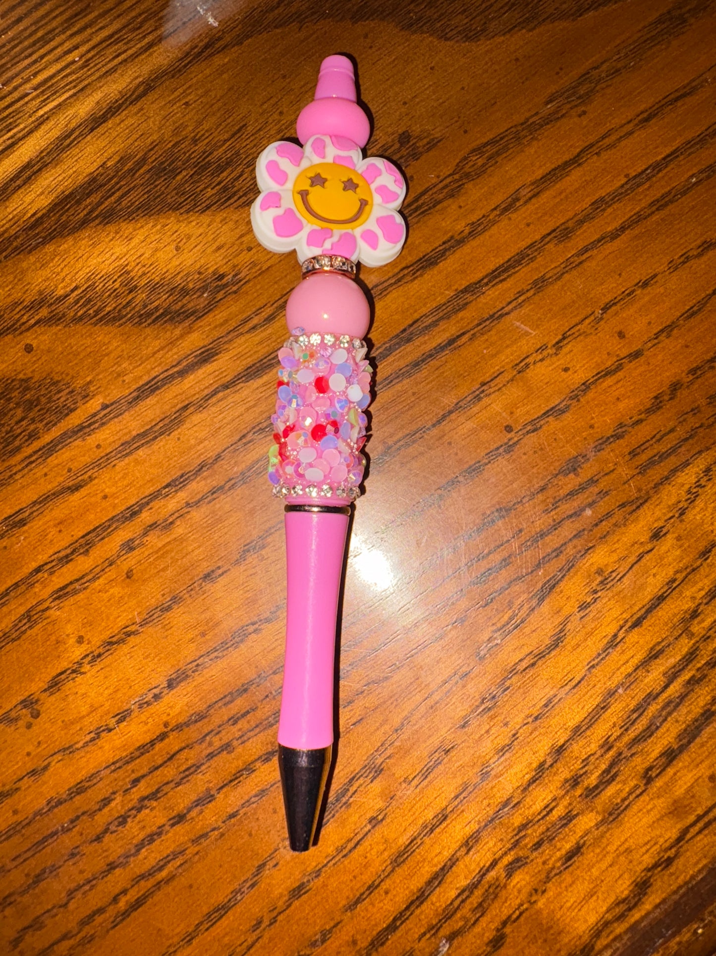 Pink Smiley Flower Beadable Pen – Glitter & Shine Edition