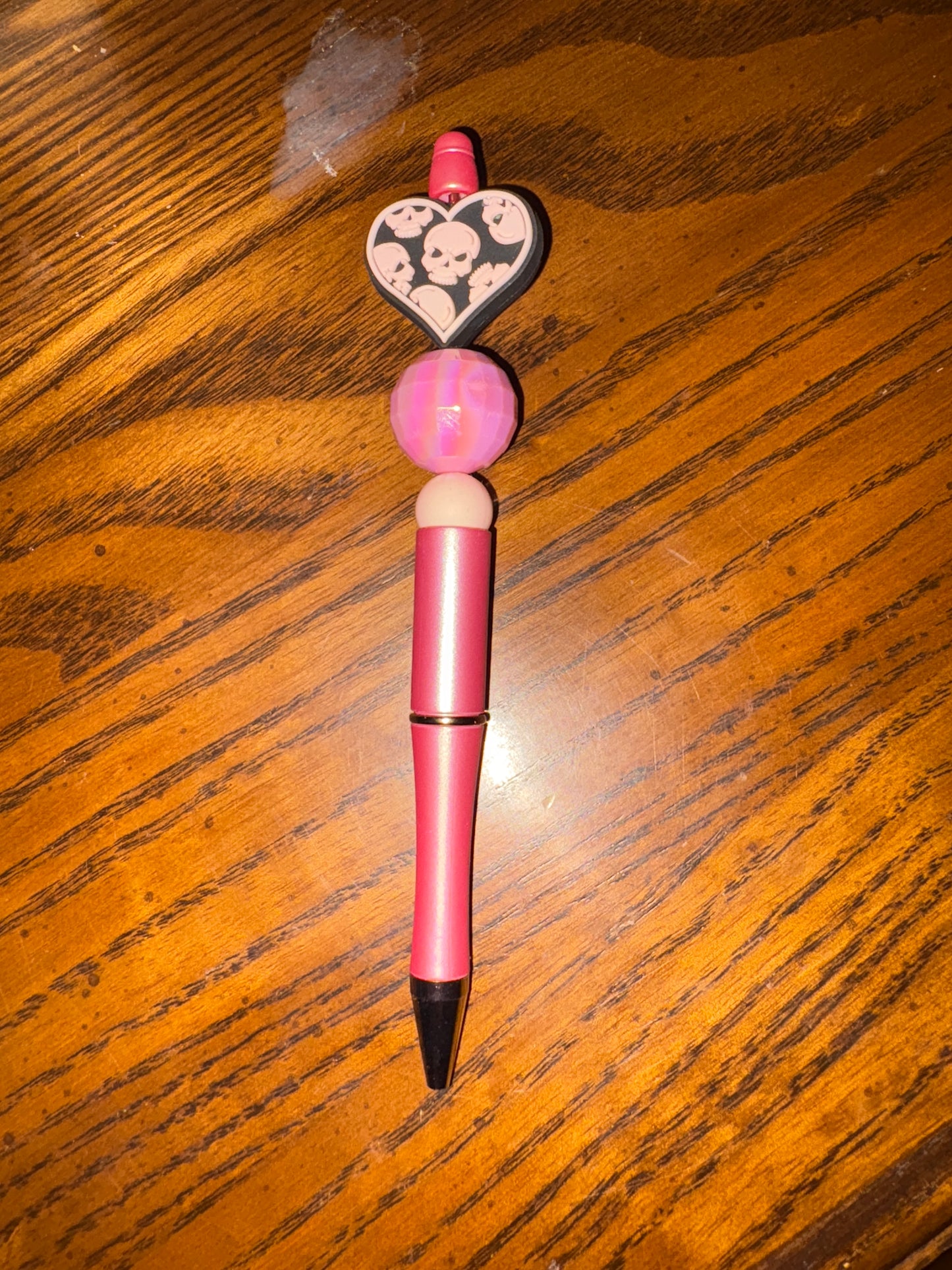 💀 Pink Skull Heart Beadable Pen – Edgy & Cute