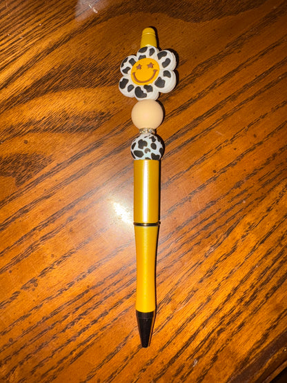 🐆 Leopard Smiley Flower Beadable Pen – Wildly Happy Vibes