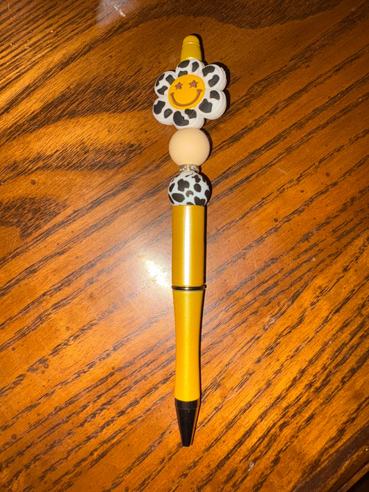 🐆 Leopard Smiley Flower Beadable Pen – Wildly Happy Vibes