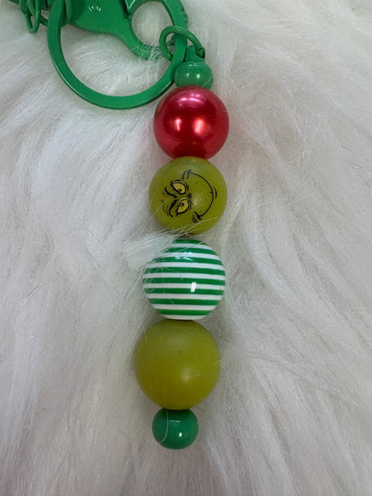 🎄 Grinch-Inspired Beaded Gift Set – Keychain, Bracelet & Beadable Multicolor Ink Pen Bundle