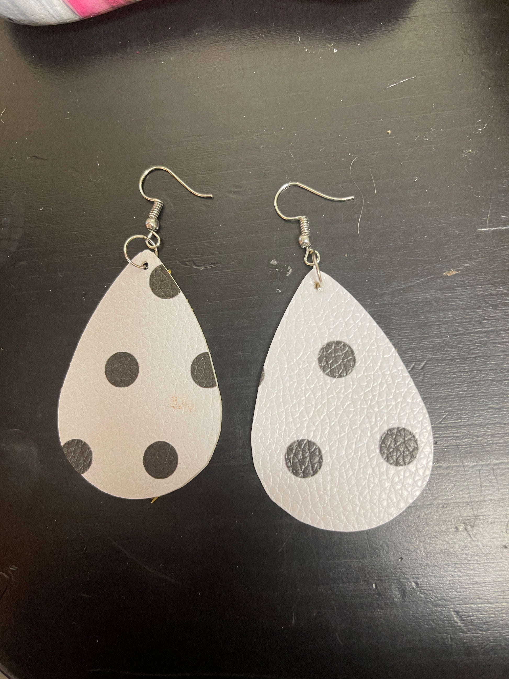 Polka Dot Faux Leather Teardrop Wire EarringsPink tiful of LOVE