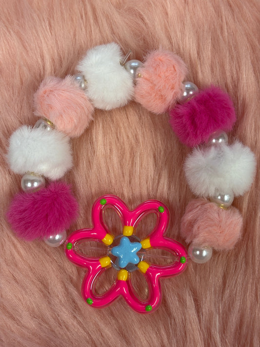 🌸 Fuzzy Flower Power Beaded Stretch Bracelet – Soft & Playful Charm
