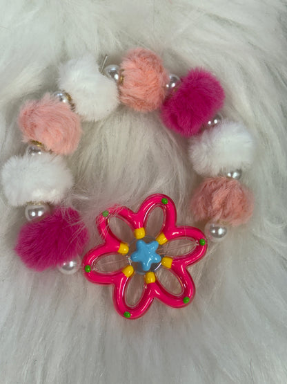 🌸 Fuzzy Flower Power Beaded Stretch Bracelet – Soft & Playful Charm