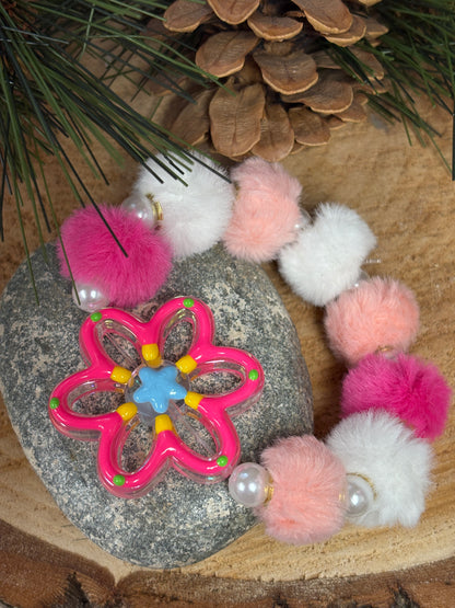 🌸 Fuzzy Flower Power Beaded Stretch Bracelet – Soft & Playful Charm