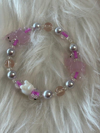 🐘 Pink & White Elephant Beaded Stretch Bracelet