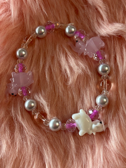 🐘 Pink & White Elephant Beaded Stretch Bracelet