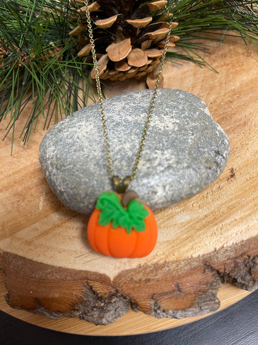 Bright Pumpkin Pendant on a gunmetal Chain-Perfect Fall NecklacePink tiful of LOVE