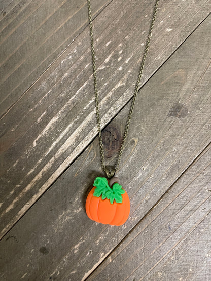 Bright Pumpkin Pendant on a gunmetal Chain-Perfect Fall NecklacePink tiful of LOVE