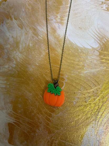 Bright Pumpkin Pendant on a gunmetal Chain-Perfect Fall Necklace