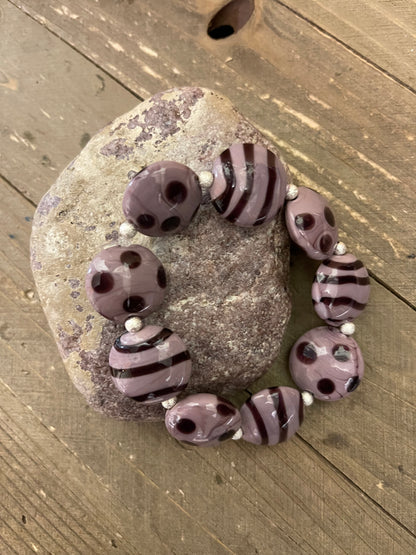 Purple polka dot and striped disc shaped glass Beaded Elastic/Stretch BraceletPink tiful of LOVE