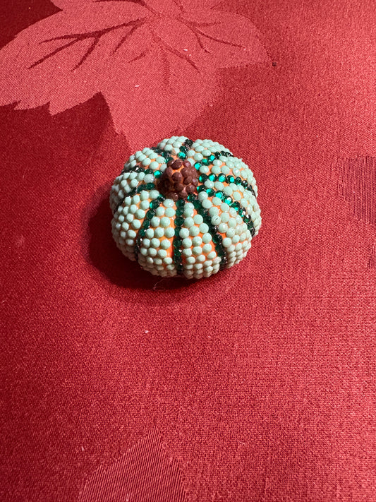 Diamond Art Pumpkin Figurine – Teal & Brown Sparkling Ceramic Décor