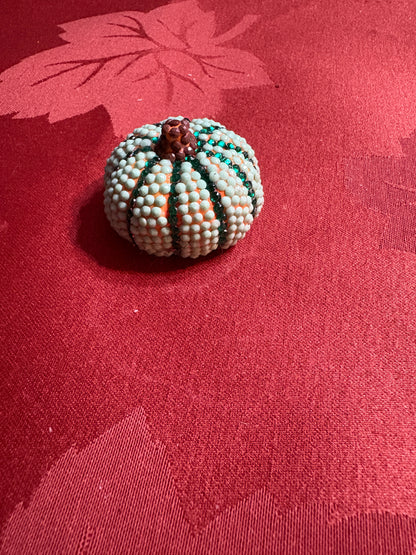 Diamond Art Pumpkin Figurine – Teal & Brown Sparkling Ceramic Décor