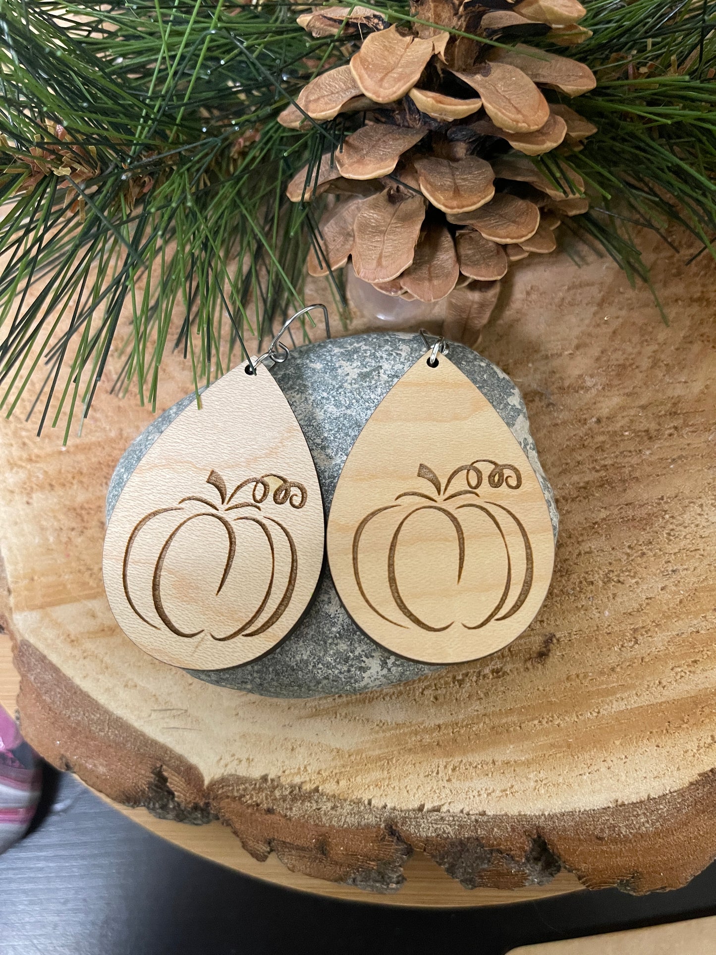 Maple Wood Pumpkin Wire Earrings