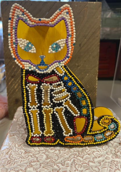 Diamond Art Wooden Figure – Sparkling Skeleton Cat Décor