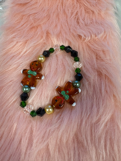 Gingerbread Man Lampworks glass beaded Stretchy Bracelet