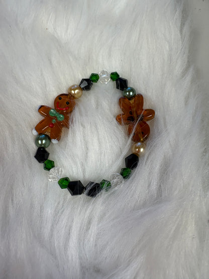 Gingerbread Man Lampworks glass beaded Stretchy Bracelet