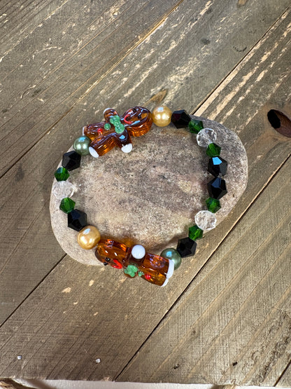 Gingerbread Man Lampworks glass beaded Stretchy Bracelet