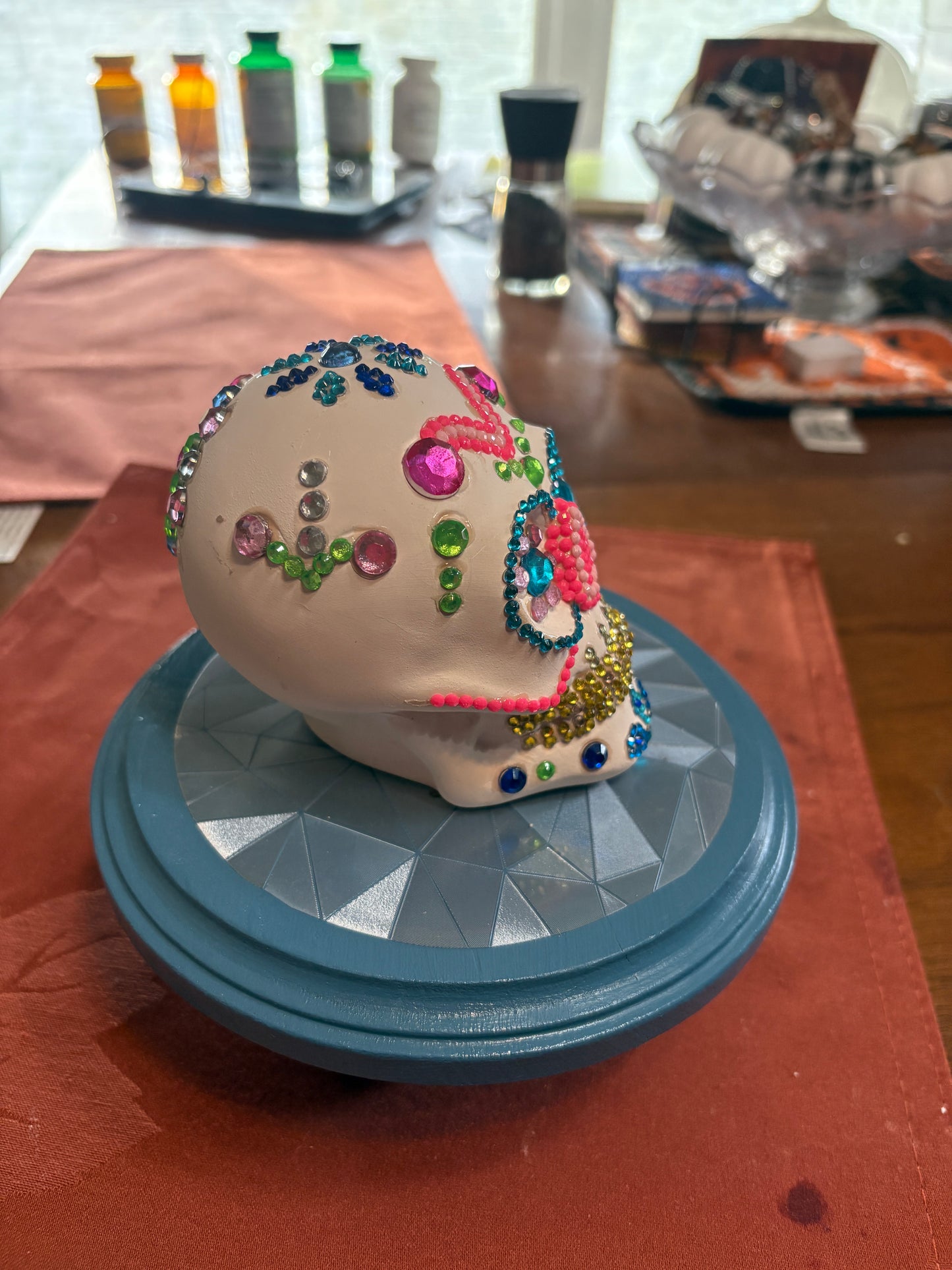 Diamond Art Ceramic Figurine – Colorful Sugar Skull Sparkle Décor