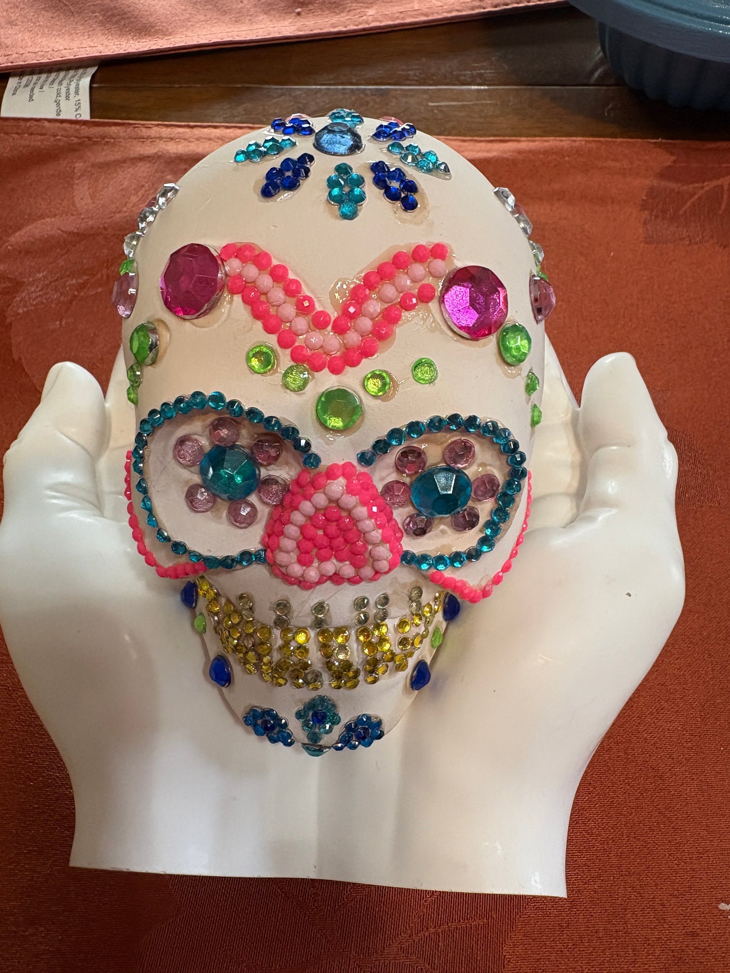Diamond Art Ceramic Figurine – Colorful Sugar Skull Sparkle Décor