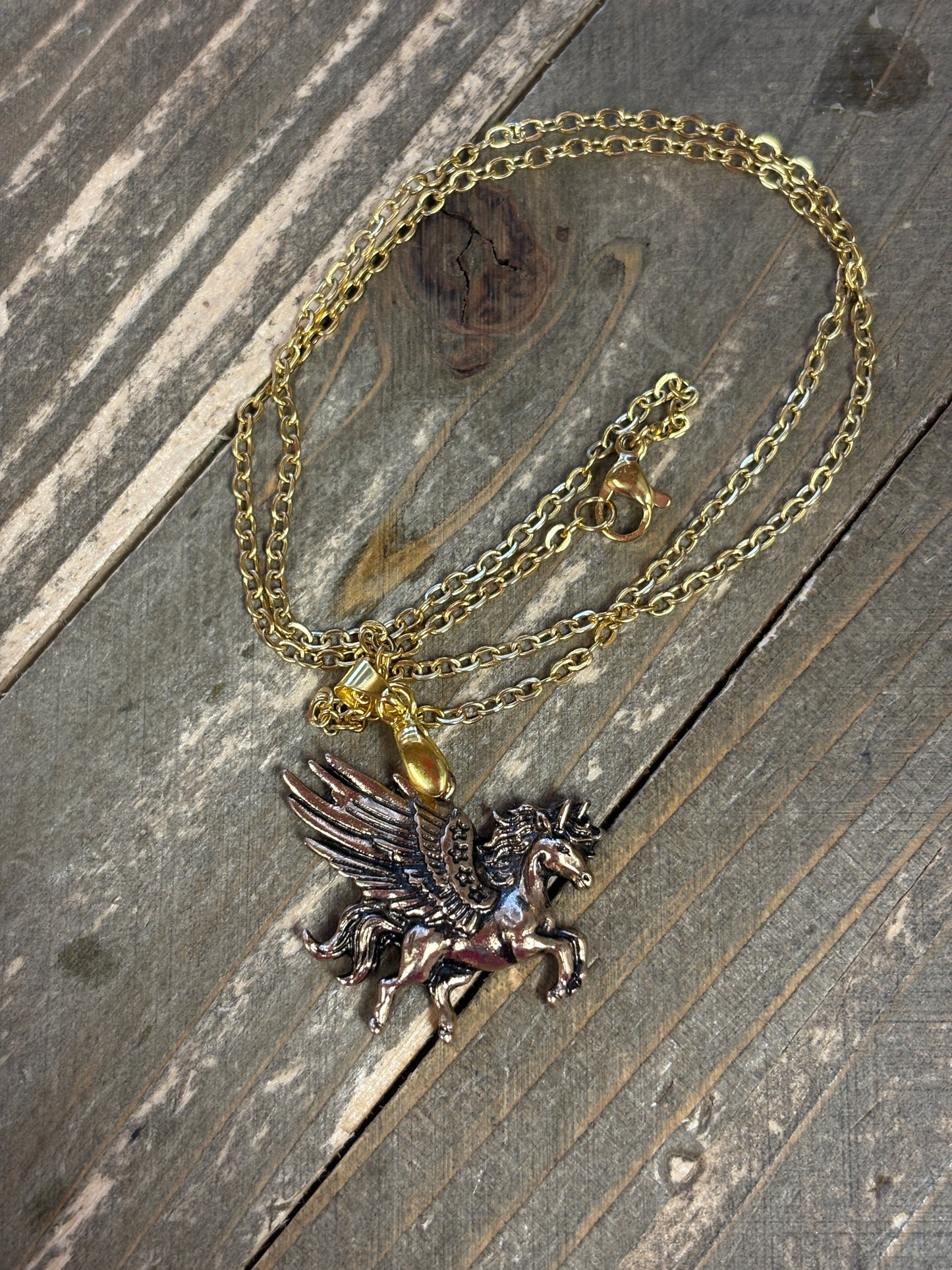 Pegasus Pendant Necklace – Antique Gold on 16" Chain