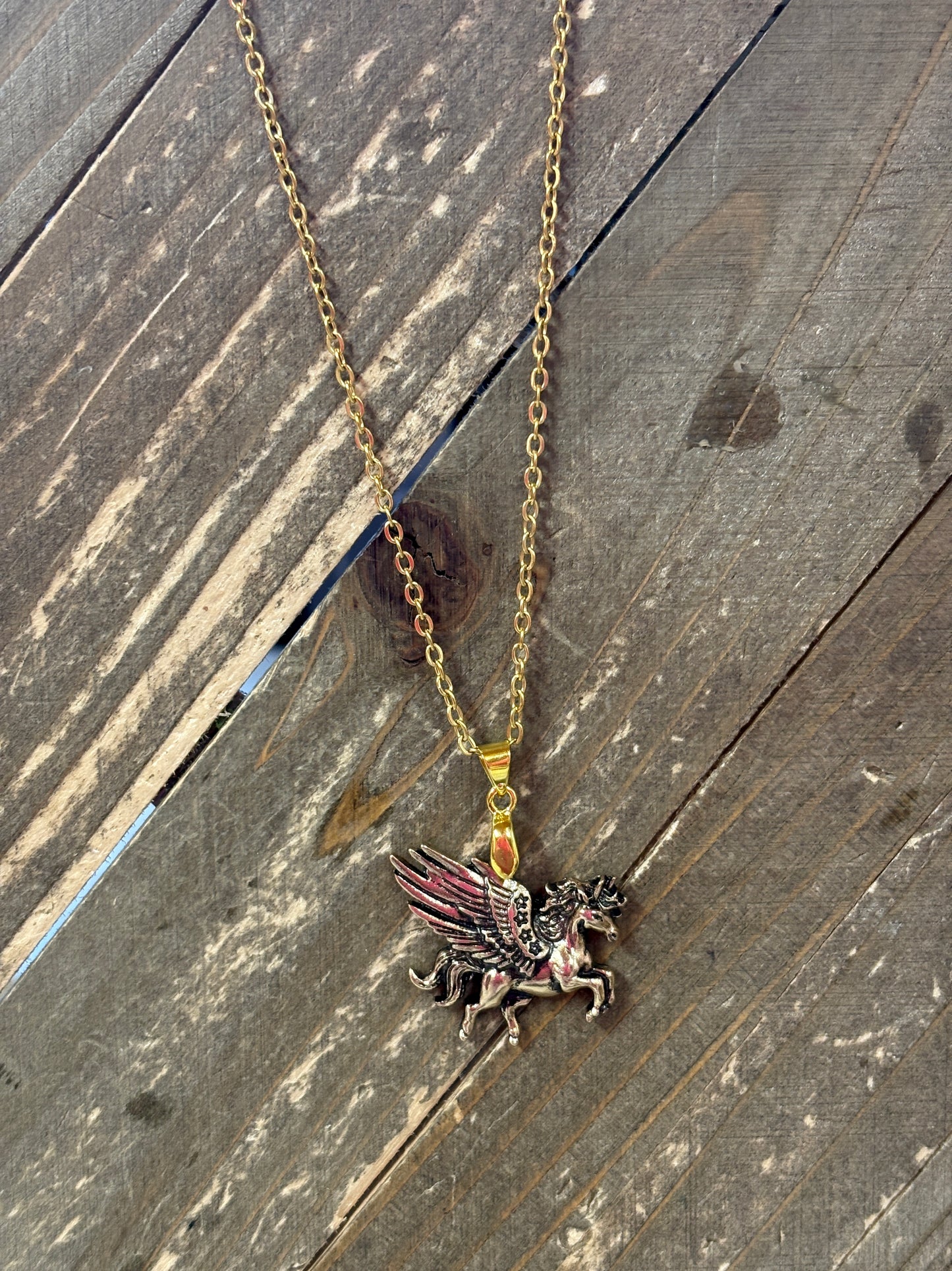 Pegasus Pendant Necklace – Antique Gold on 16" Chain
