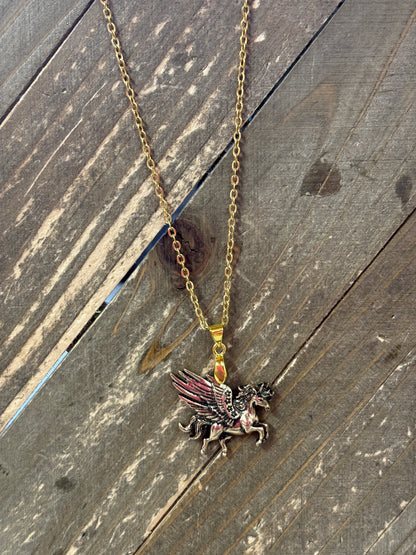 Pegasus Pendant Necklace – Antique Gold on 16" Chain
