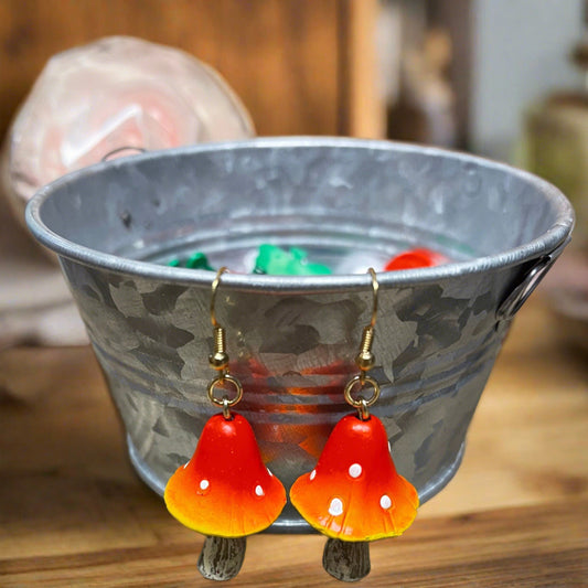 Red and Orange Mushroom Charm Wire earrings -updatedPink tiful of LOVE