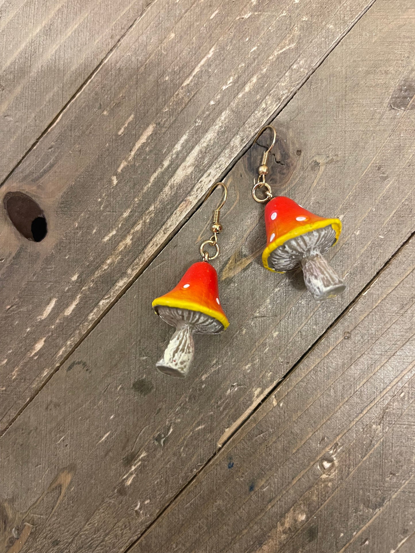Red and Orange Mushroom Charm Wire earrings -updated