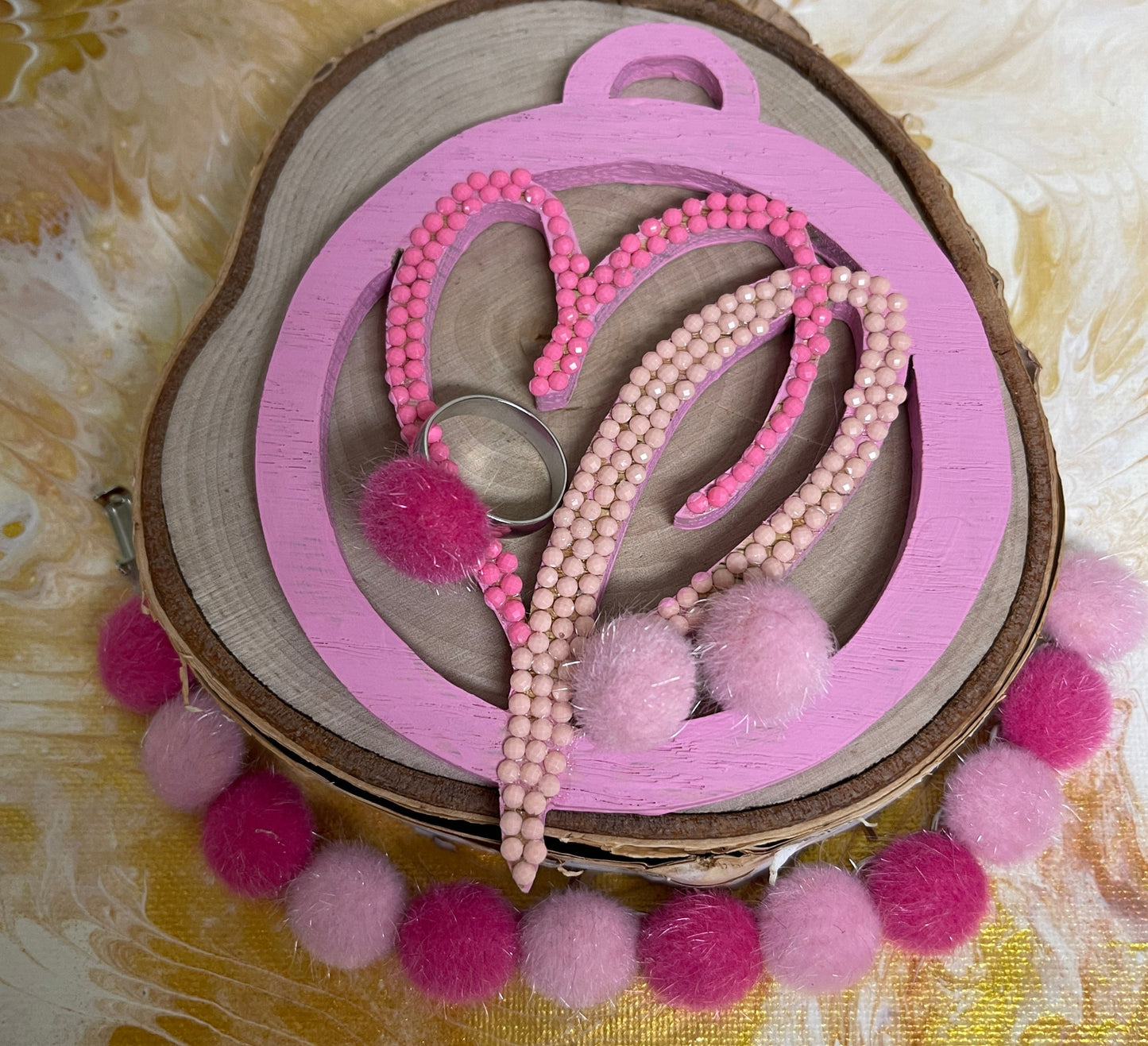 Shades of Pink Faux Fur Jewelry: bracelet, Ring & earrings (stud)