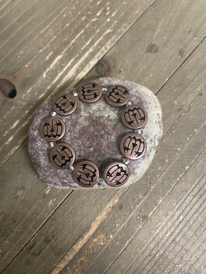 Antique Copper Jack-O'-Lantern Metal Beaded Elastic/Stretch BraceletPink tiful of LOVE