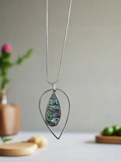Silver Teardrop Pendant With Iridescent Blue Swirl on a Silver chain NecklacePink tiful of LOVE
