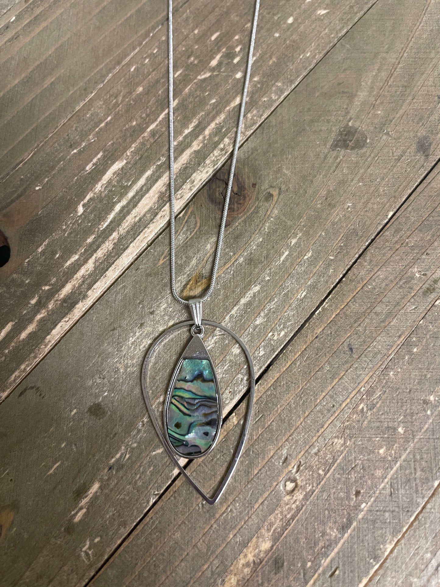Silver Teardrop Pendant With Iridescent Blue Swirl on a Silver chain NecklacePink tiful of LOVE
