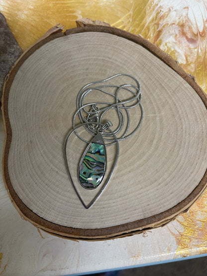 Silver Teardrop Pendant With Iridescent Blue Swirl on a Silver chain NecklacePink tiful of LOVE