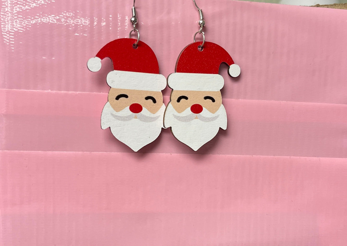Wooden Santa Wire Earrings
