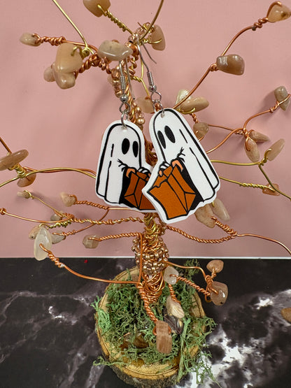 Boo & Bag Halloween Ghost Earrings – Cute Spooky Trick-or-Treat Jewelry