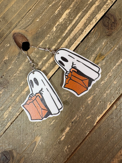 Boo & Bag Halloween Ghost Earrings – Cute Spooky Trick-or-Treat Jewelry