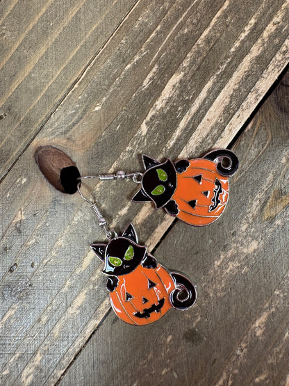 Black Cat & Pumpkin Earrings – Spooky-Cute Halloween Jewelry