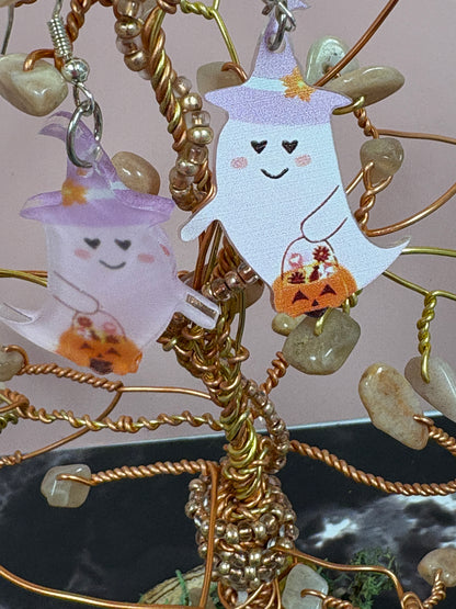 Sweet Ghost Witch Earrings – Pastel Halloween Dangle Jewelry