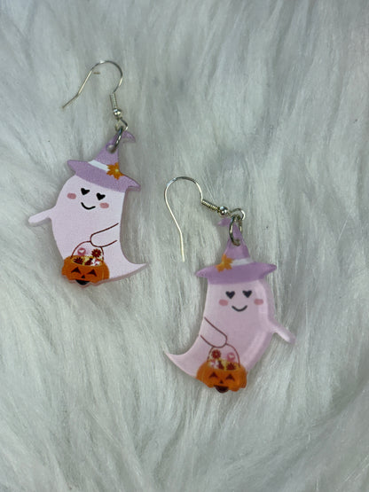 Sweet Ghost Witch Earrings – Pastel Halloween Dangle Jewelry