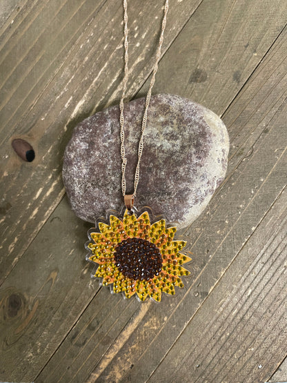 Diamond Painting Sunflower Pendant on a Rose Gold chain NecklacePink tiful of LOVE
