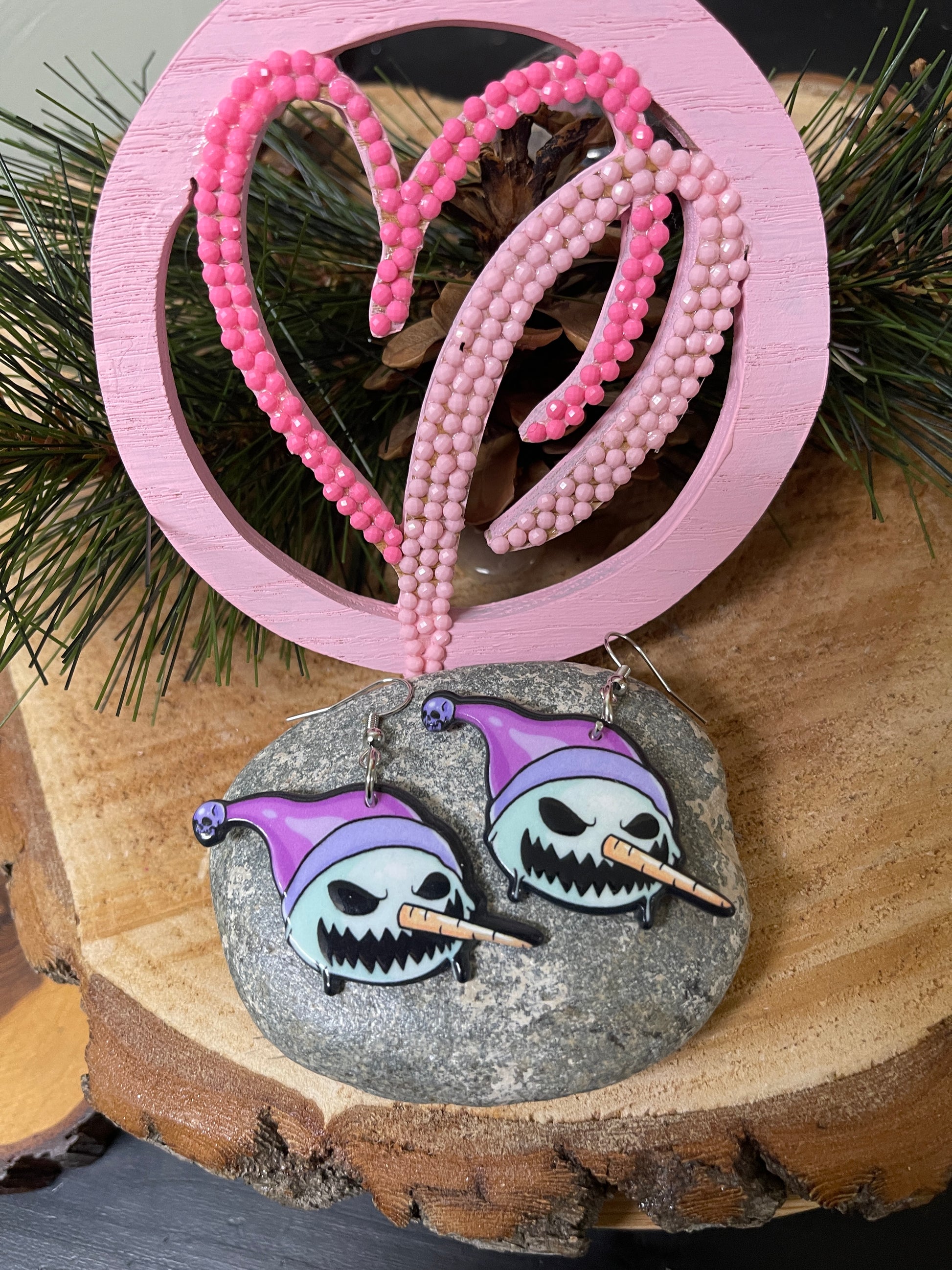 Creepy Scary Snowman Wire EarringPink tiful of LOVE