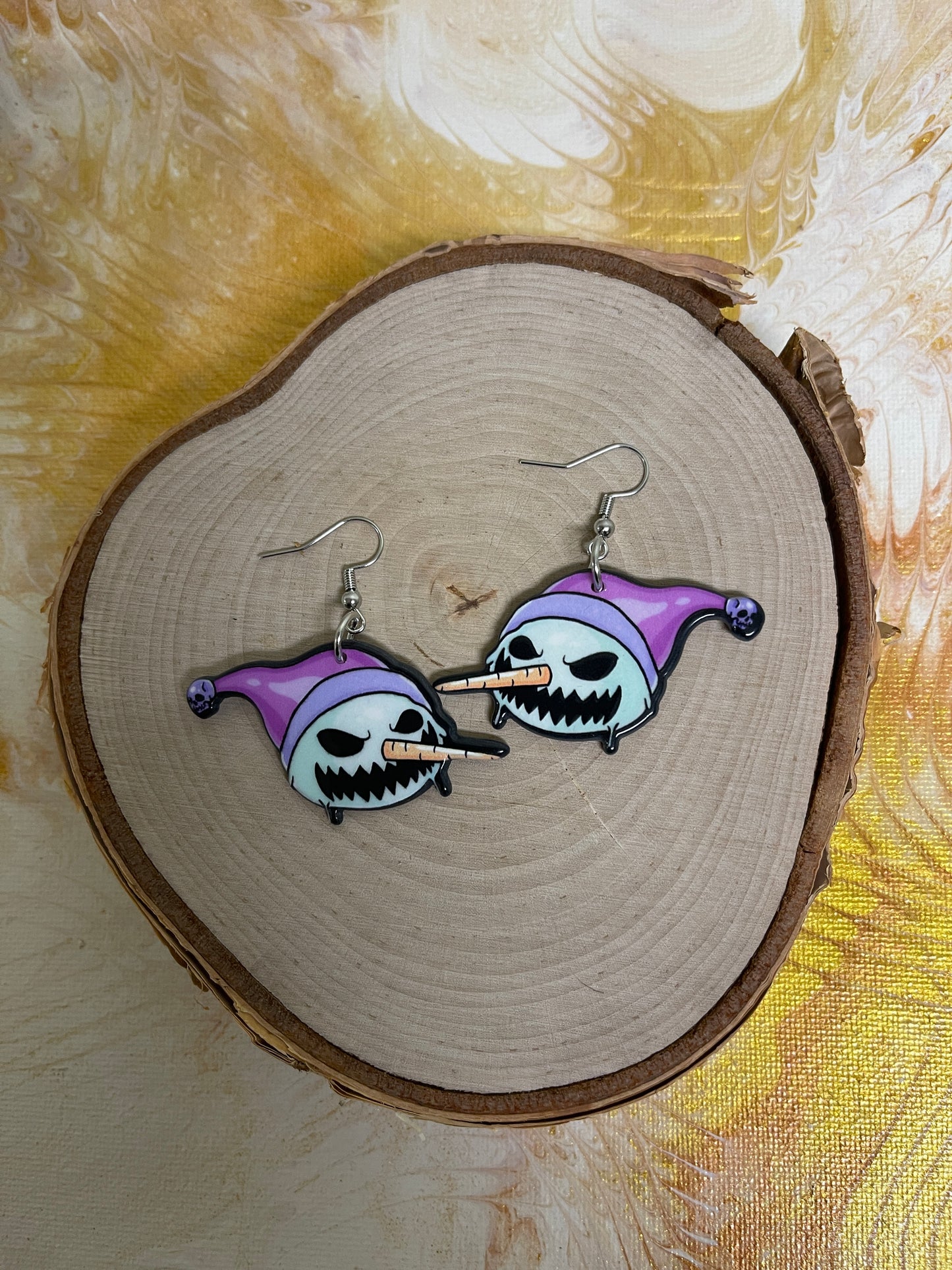 Creepy Scary Snowman Wire Earring