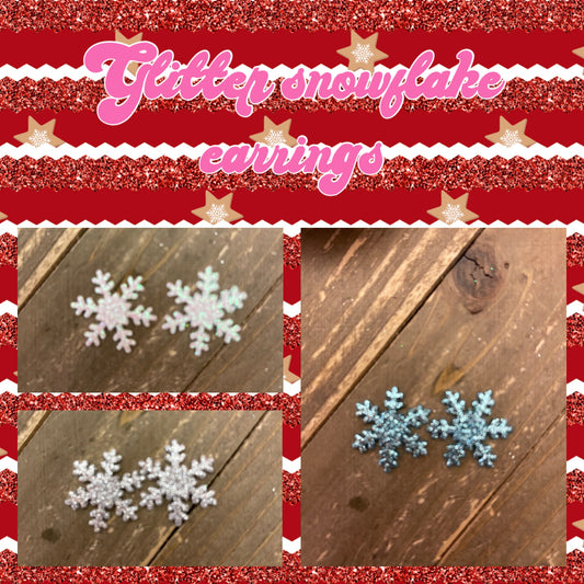 Sparkly Glitter SNOWFLAKE Stud Earrings (3 different Colors-CEC)Pink tiful of LOVE